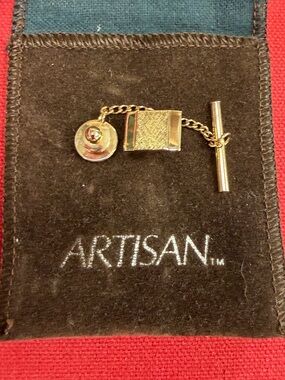 Artisan Vintage Brushed with Shiny Rectangular Goldtone Tie Tac with Chain